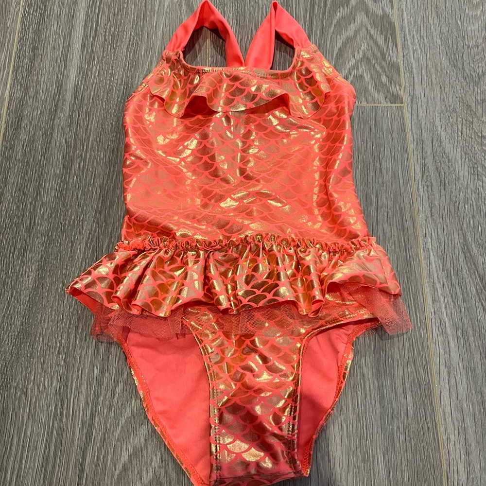 Kids Gold and Coral One Piece Swimsuit